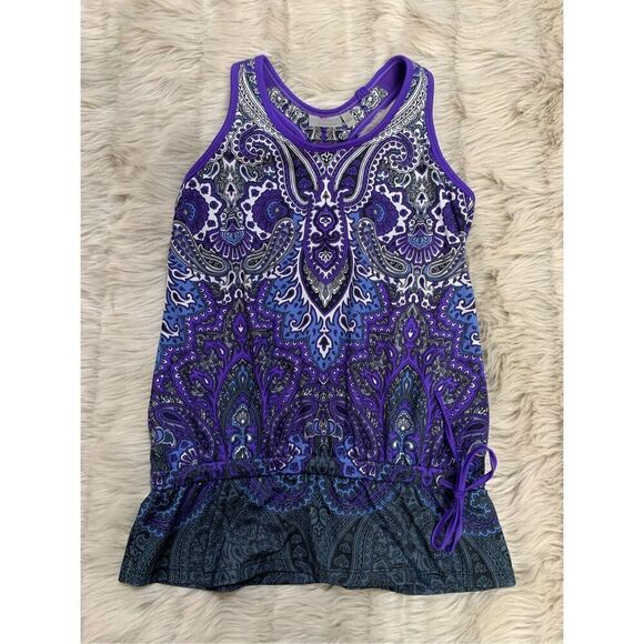 Athleta Tic Tac Toe Paisley Purple Racerback Tank Top w/Built in Bra Size S - Picture 1 of 6